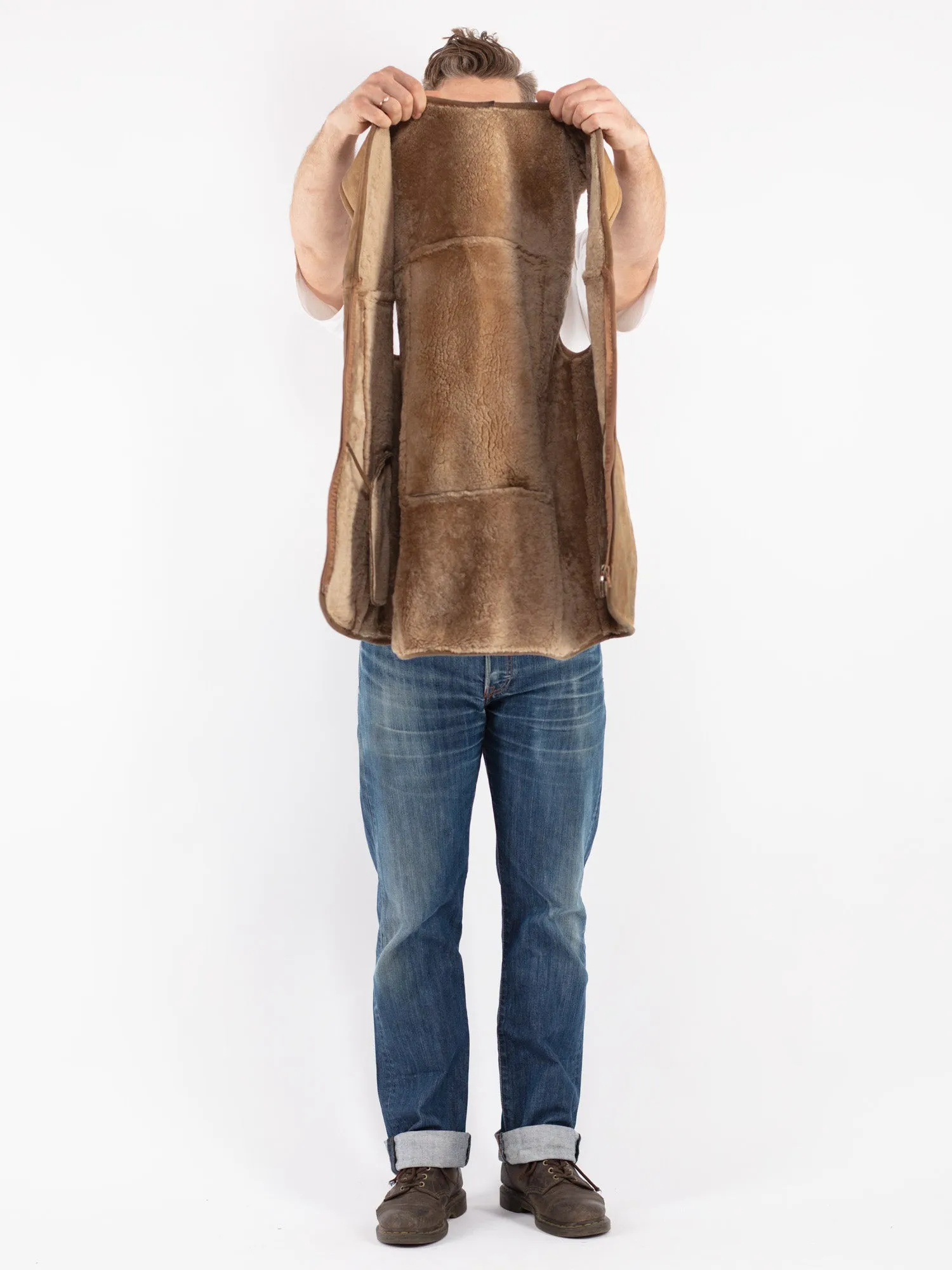 Vintage 70's Men Sheepskin Vest in Beige