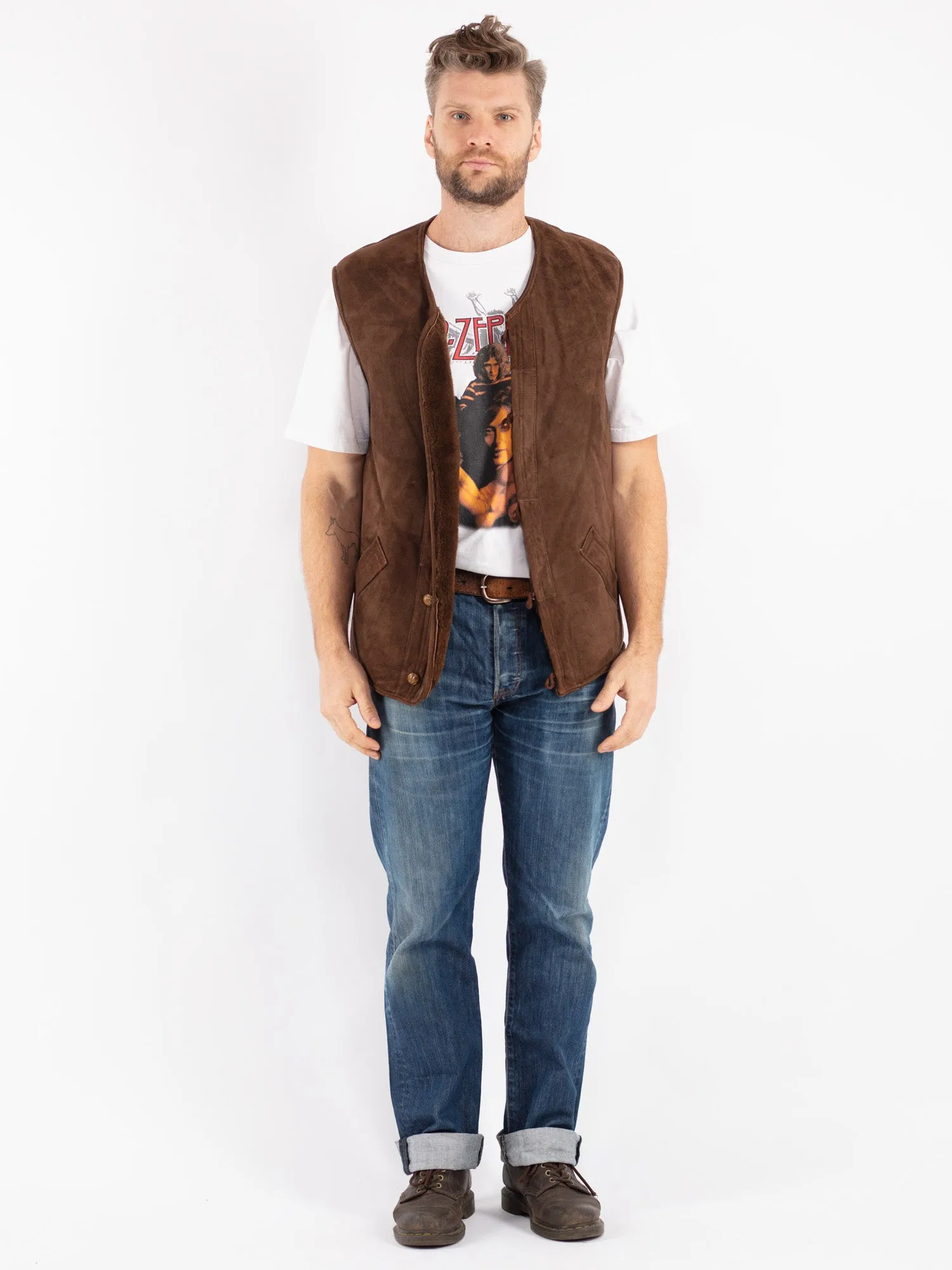 Vintage 70's Men Sheepskin Vest in Brown