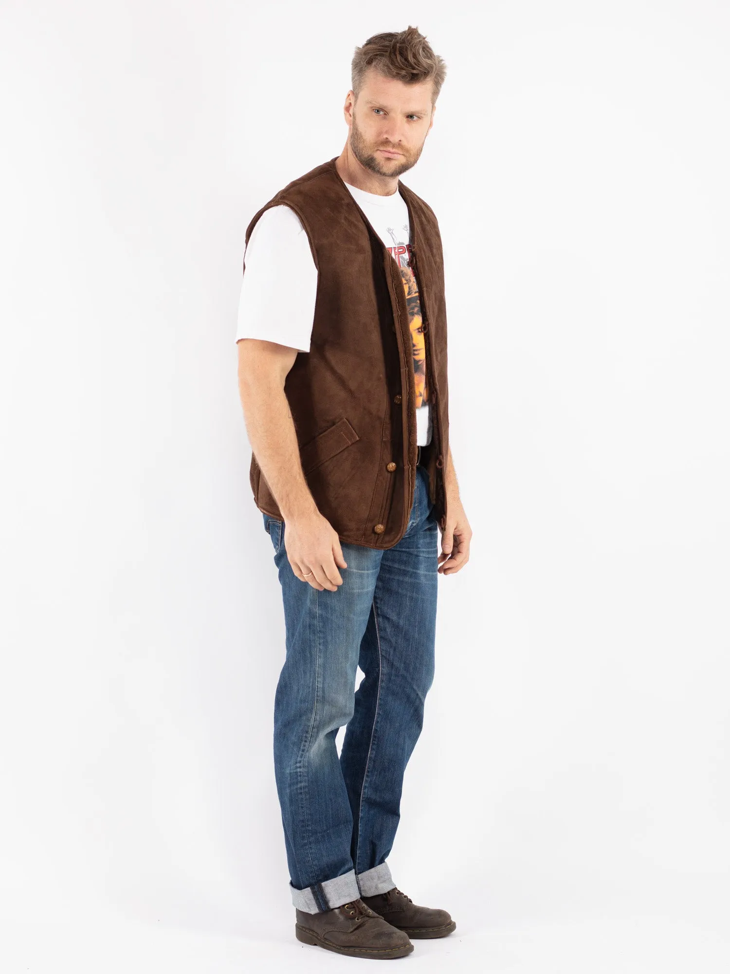 Vintage 70's Men Sheepskin Vest in Brown