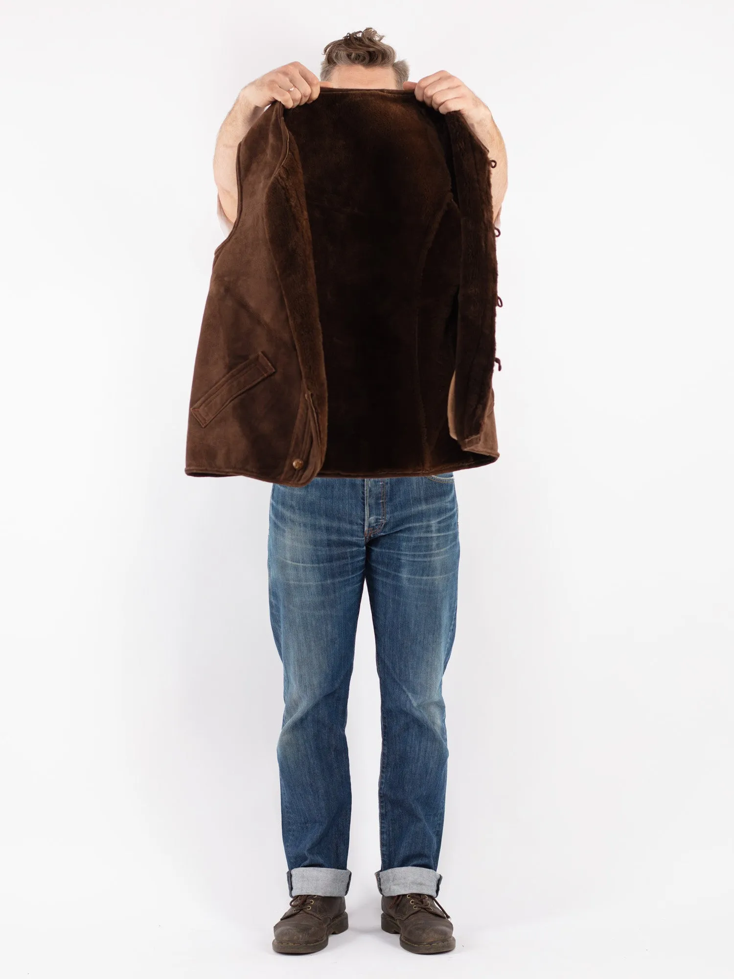 Vintage 70's Men Sheepskin Vest in Brown