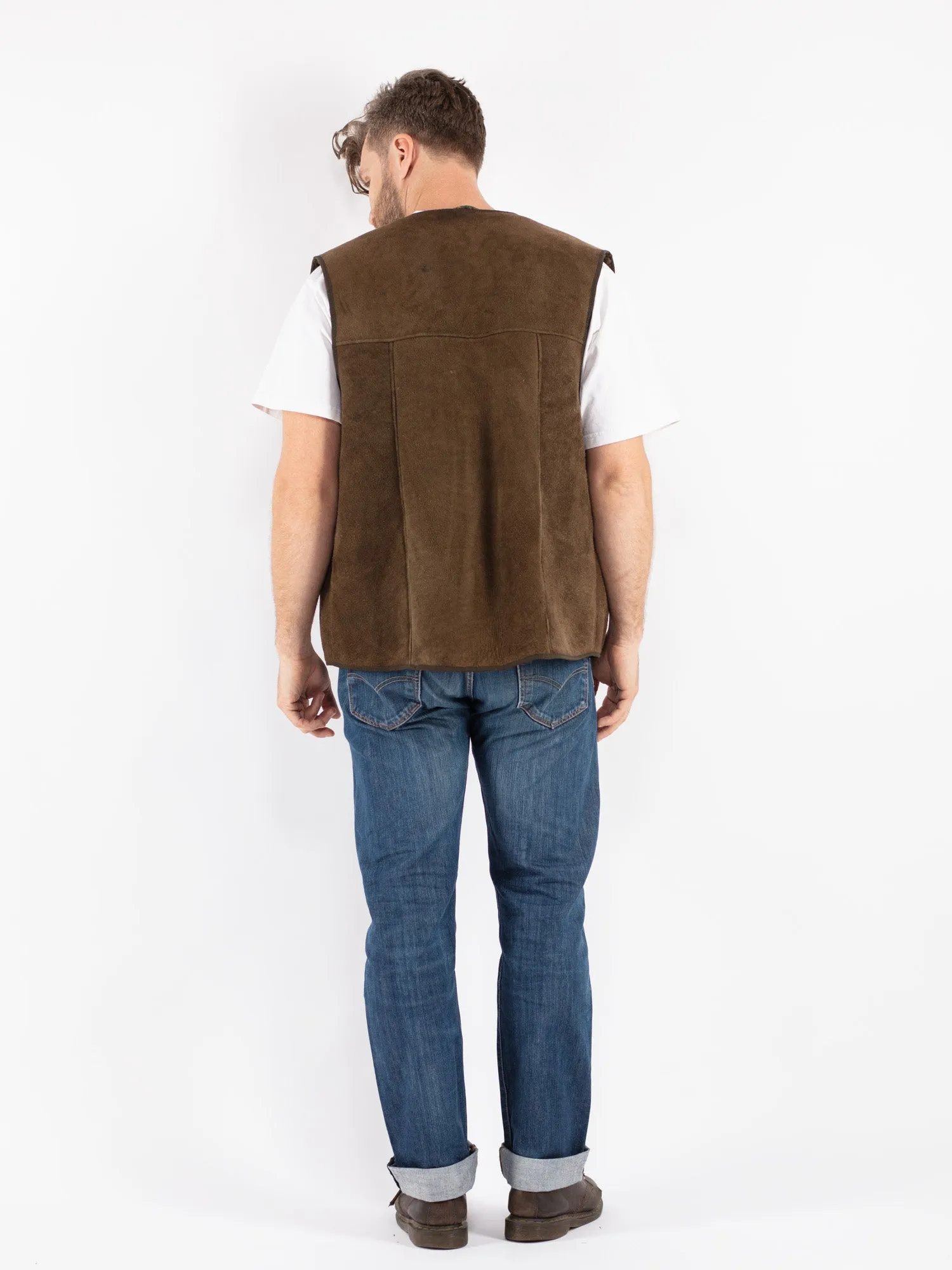 Vintage 70's Men Sheepskin Vest in Green