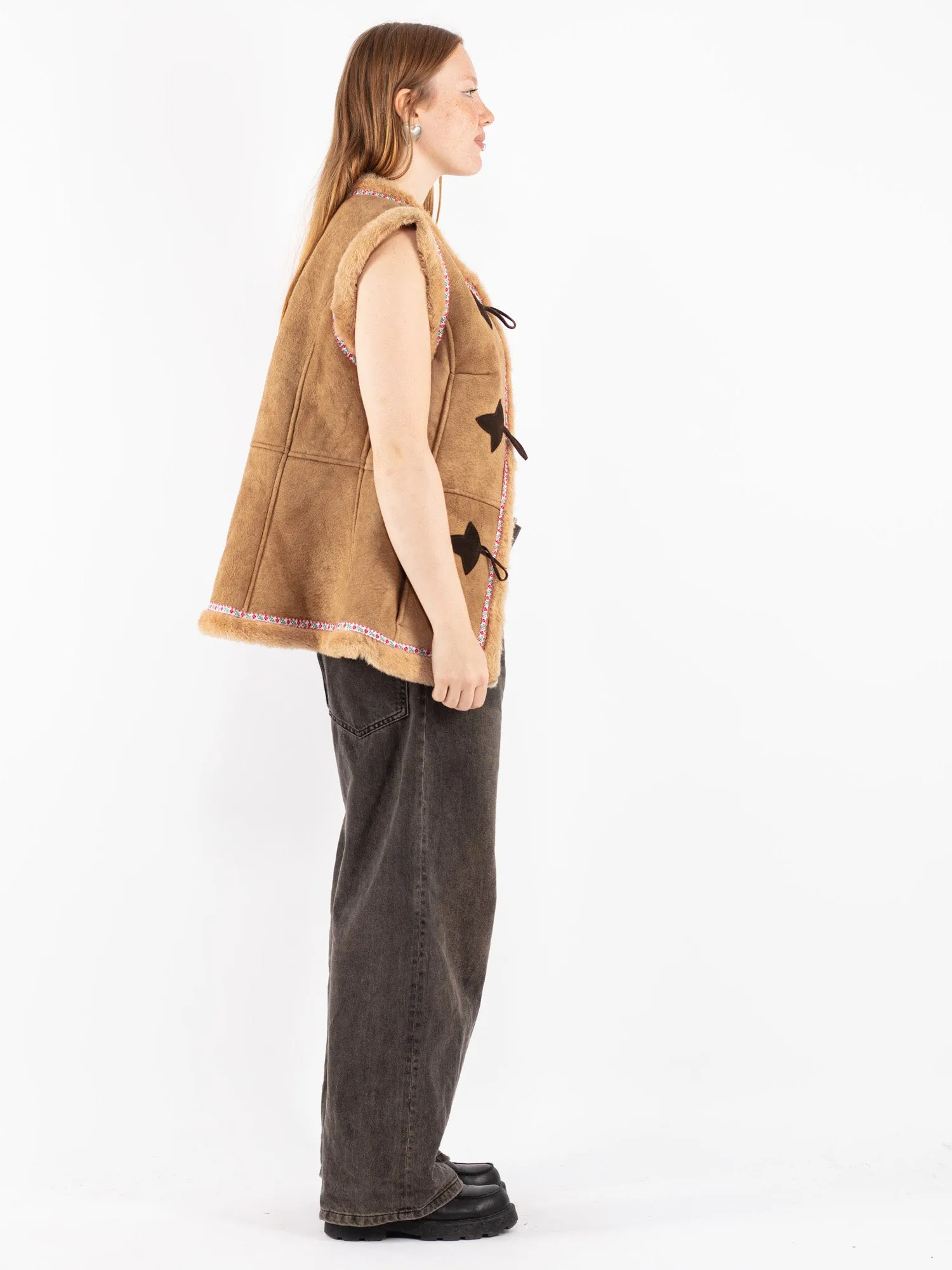 Vintage 70's Women Sheepskin Shearling Vest in Beige