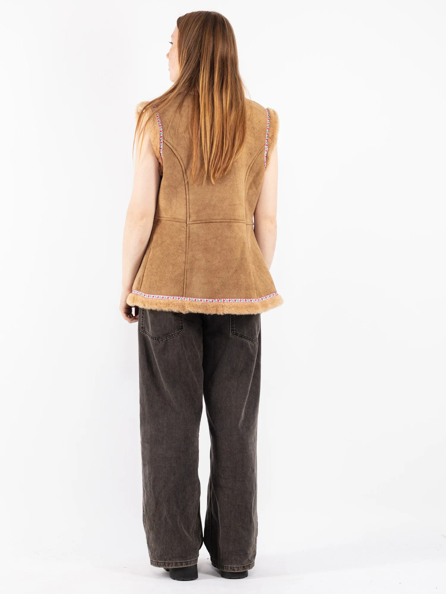 Vintage 70's Women Sheepskin Shearling Vest in Beige