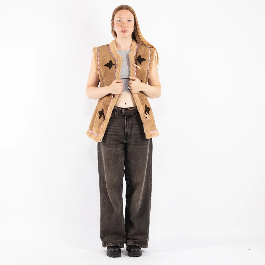 Vintage 70's Women Sheepskin Shearling Vest in Beige