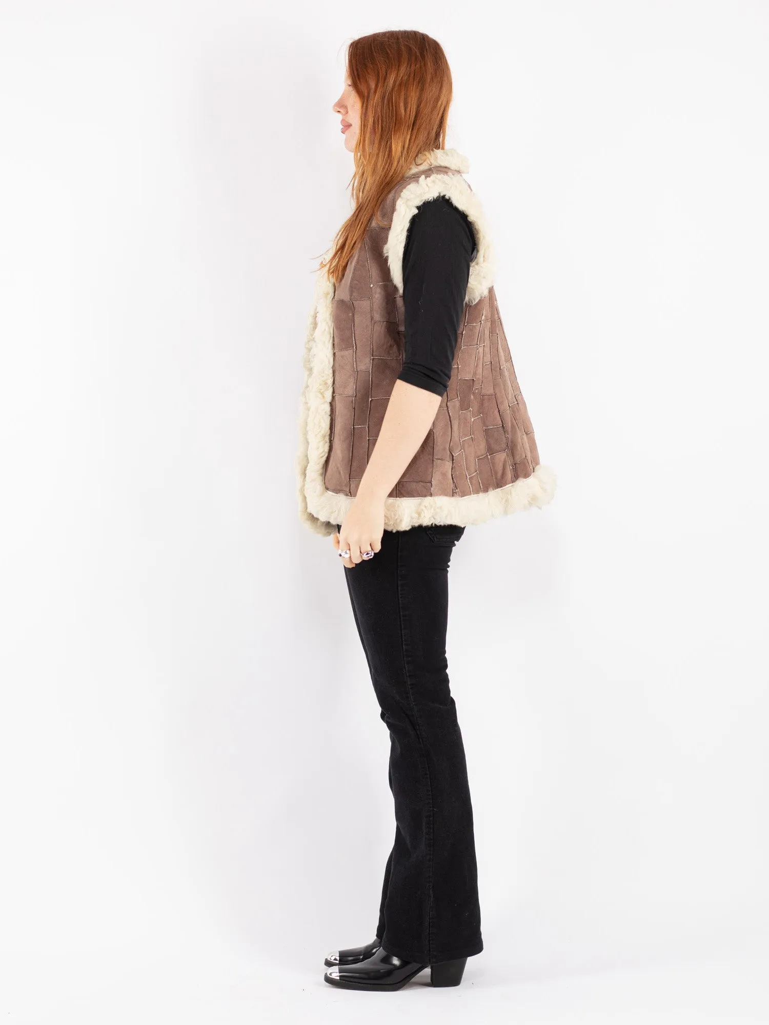 Vintage 70's Women Sheepskin Vest in Brown