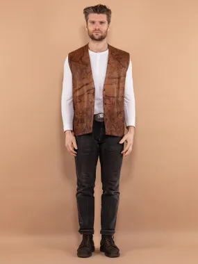 Vintage 80's Men Leather Vest in Brown