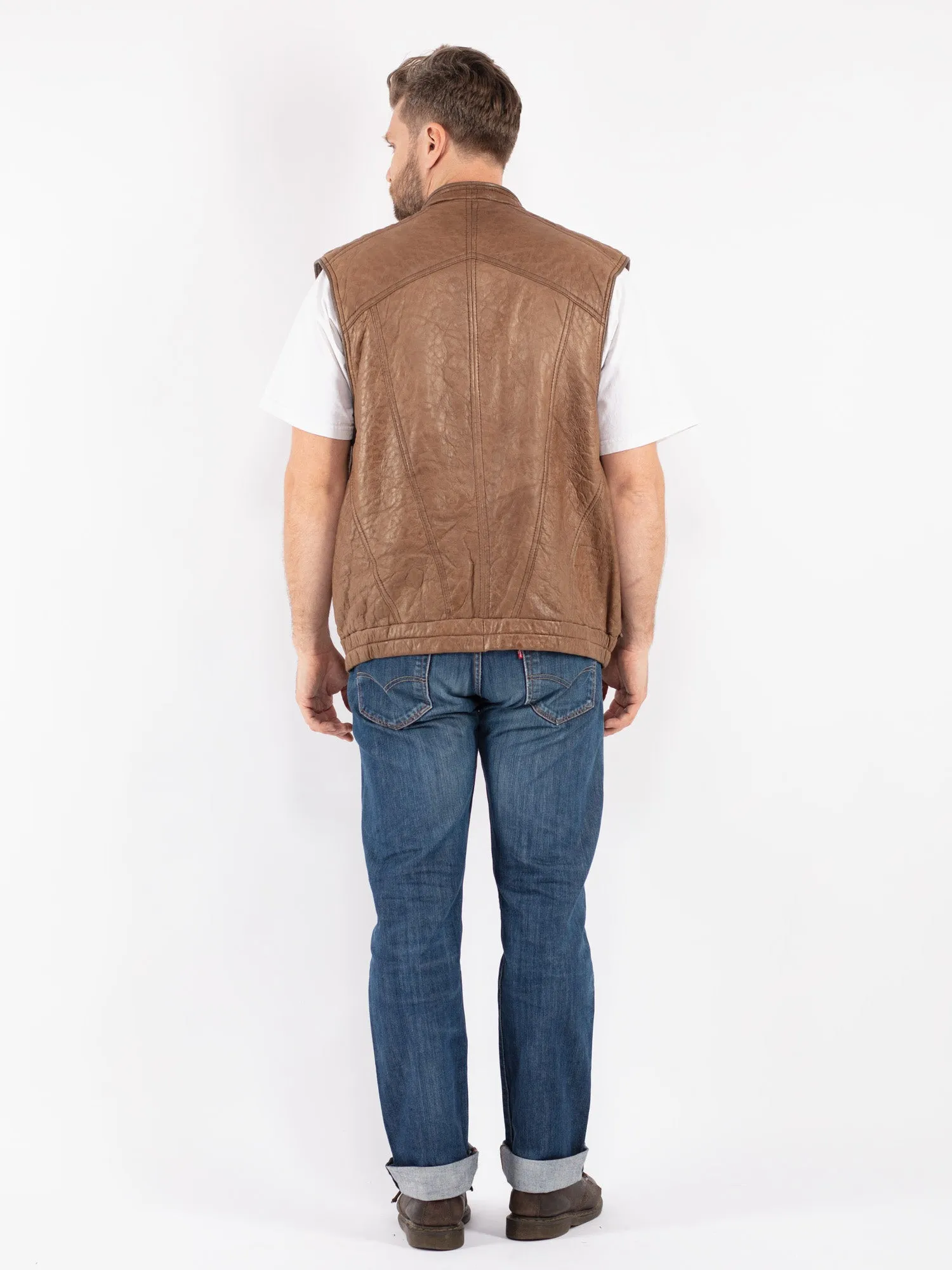 Vintage 80's Men Sheepskin Vest in Beige