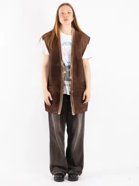 Vintage 80's Women Oversized Sheepskin Vest in Brown