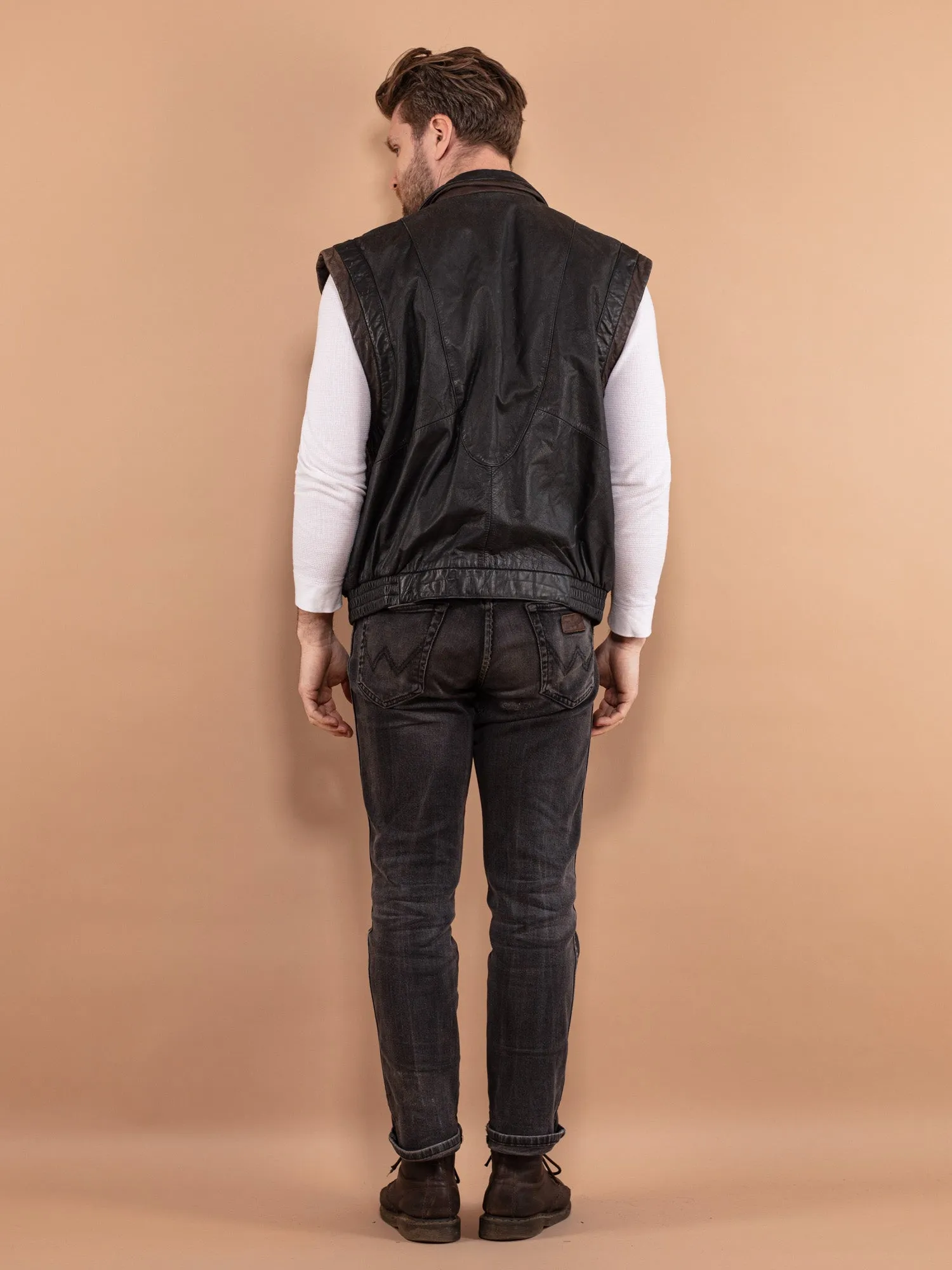 Vintage 90's Men Leather Vest in Black