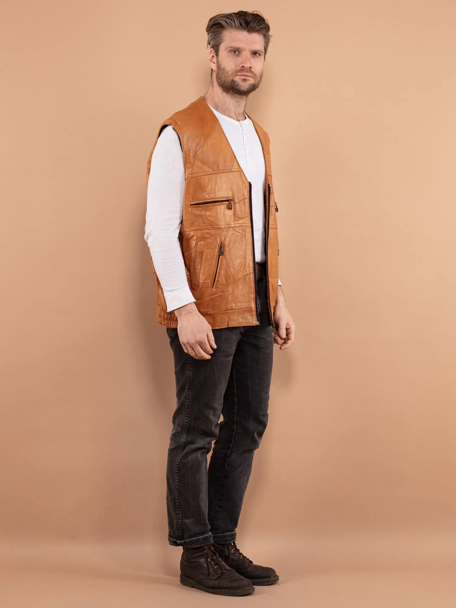 Vintage 90's Men Leather Vest in Brown