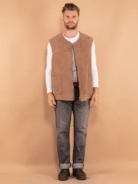 Vintage 90's Men Oversized Sheepskin Vest in Beige