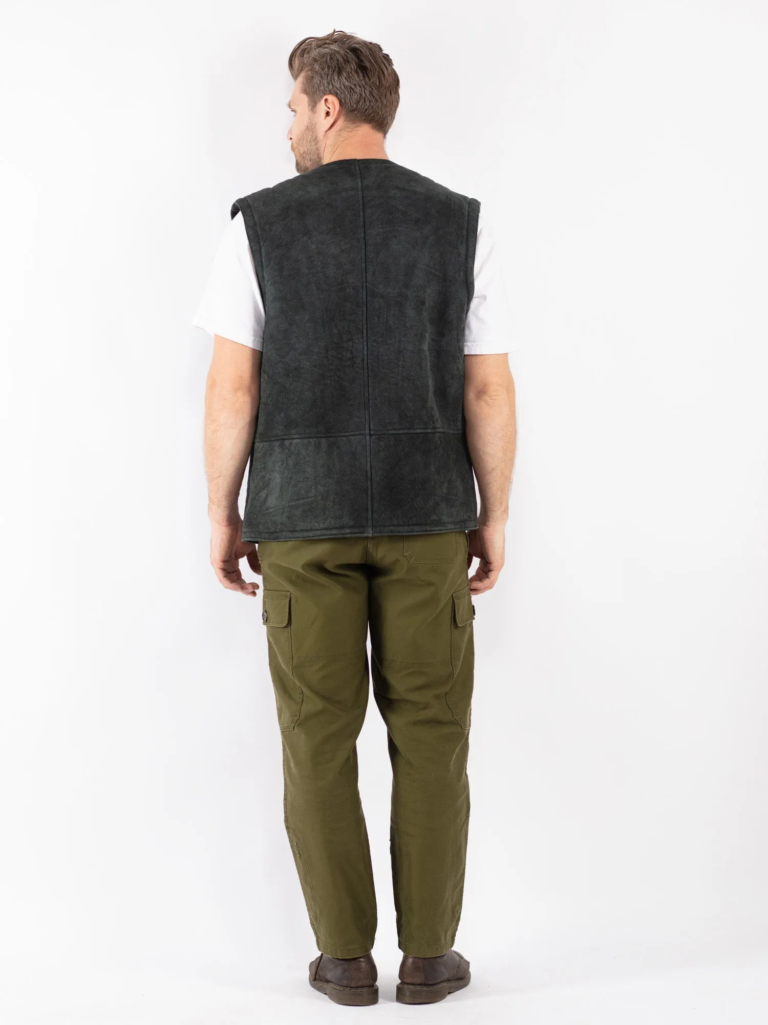 Vintage 90's Men Sheepskin Shearling Vest in Black