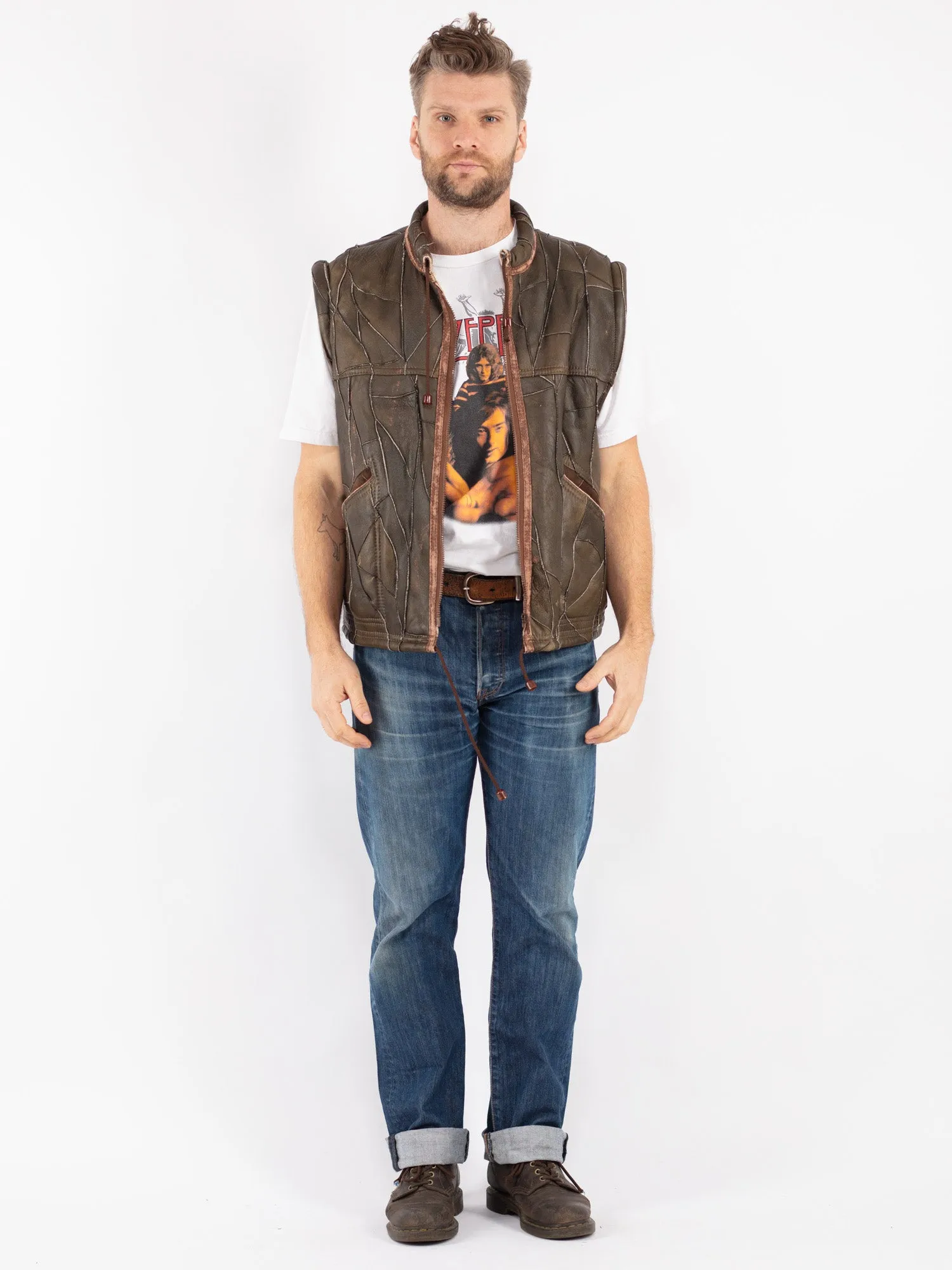 Vintage 90's Men Sheepskin Shearling Vest in Brown