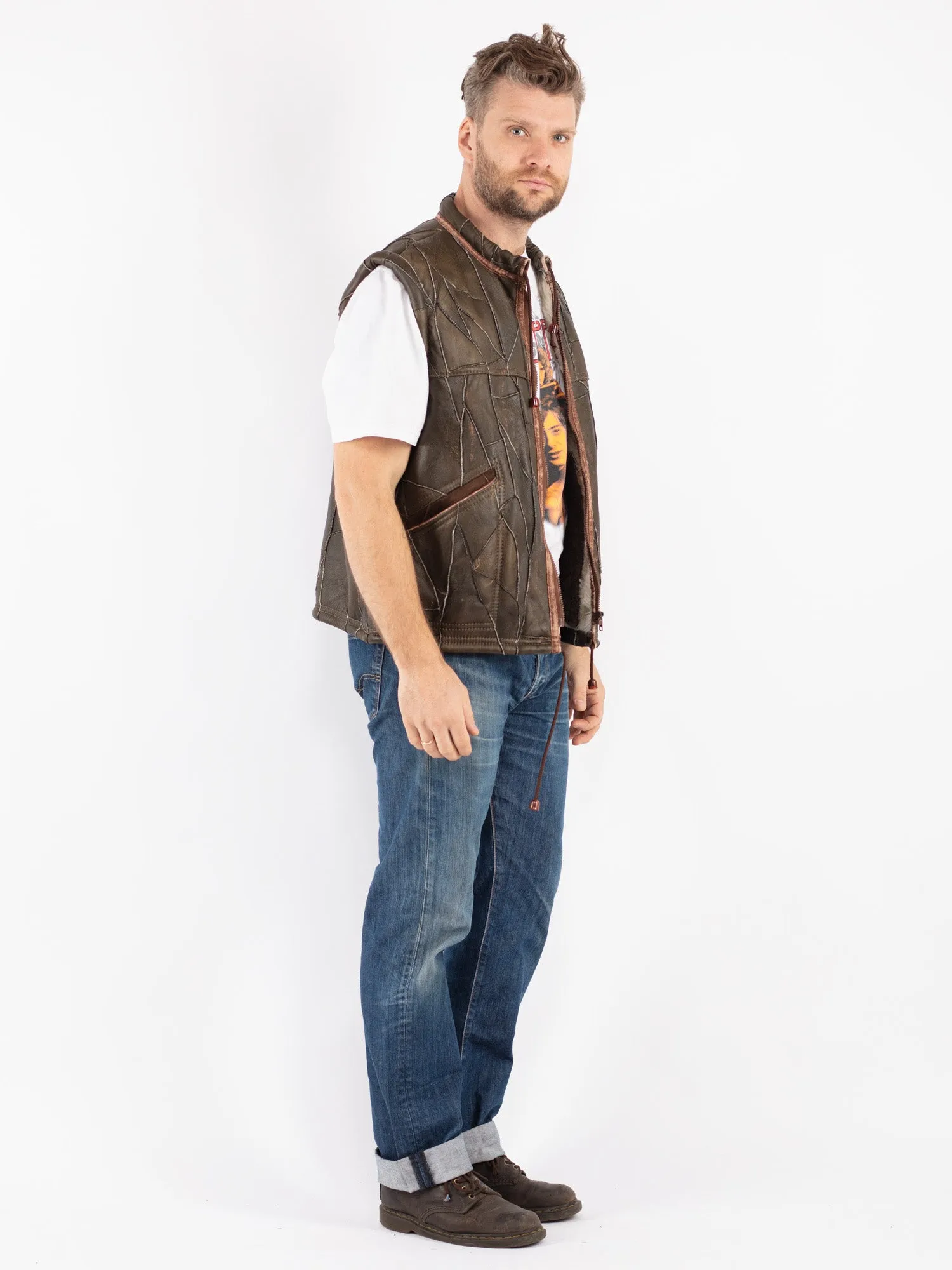 Vintage 90's Men Sheepskin Shearling Vest in Brown