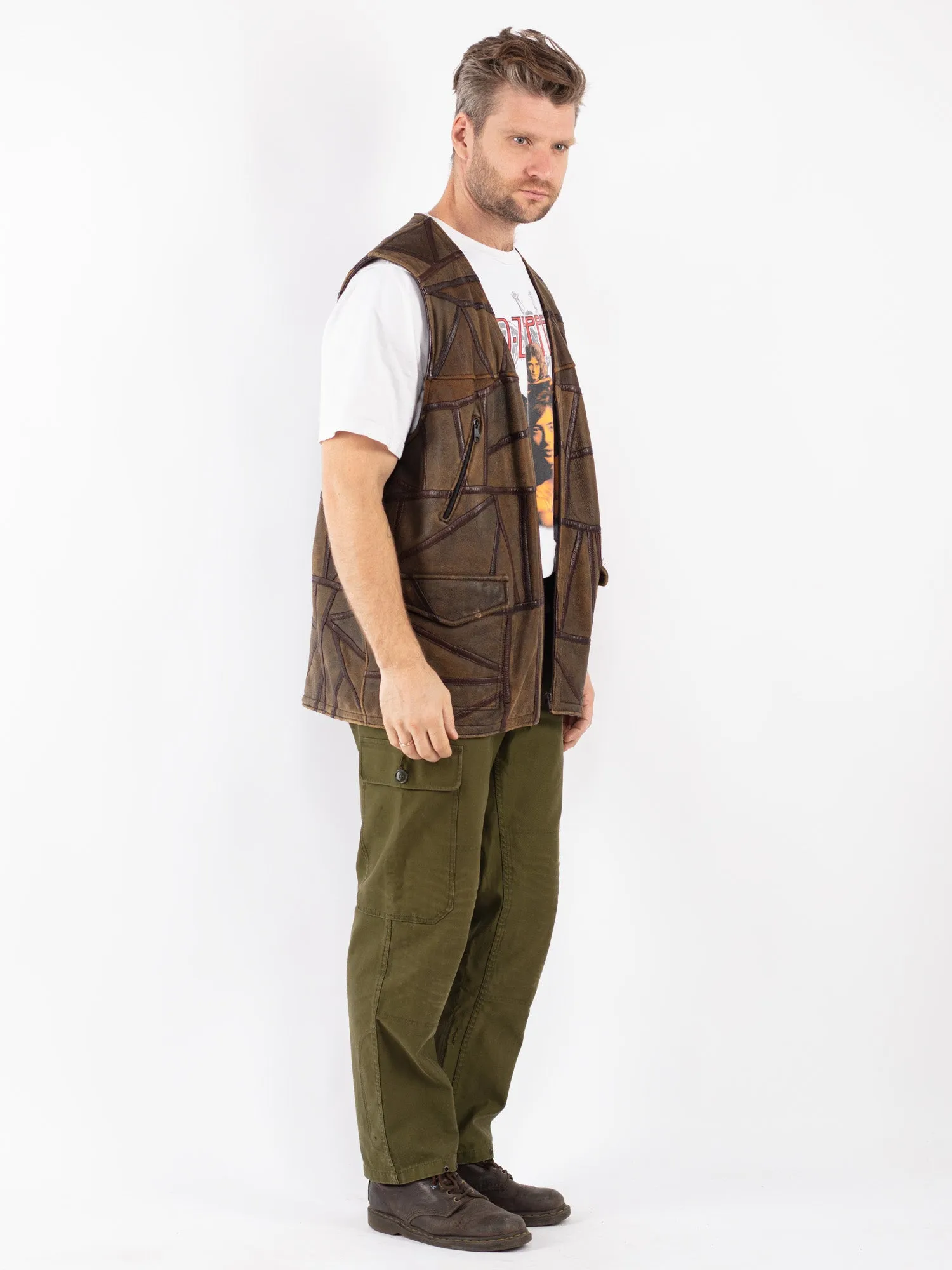 Vintage 90's Men Sheepskin Vest in Brown