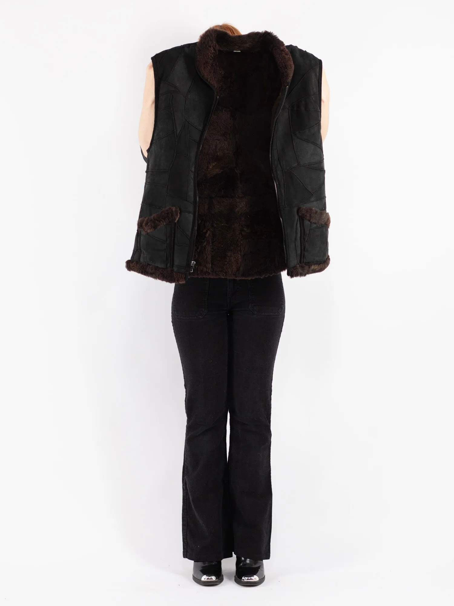 Vintage 90's Women Sheepskin Vest in Black