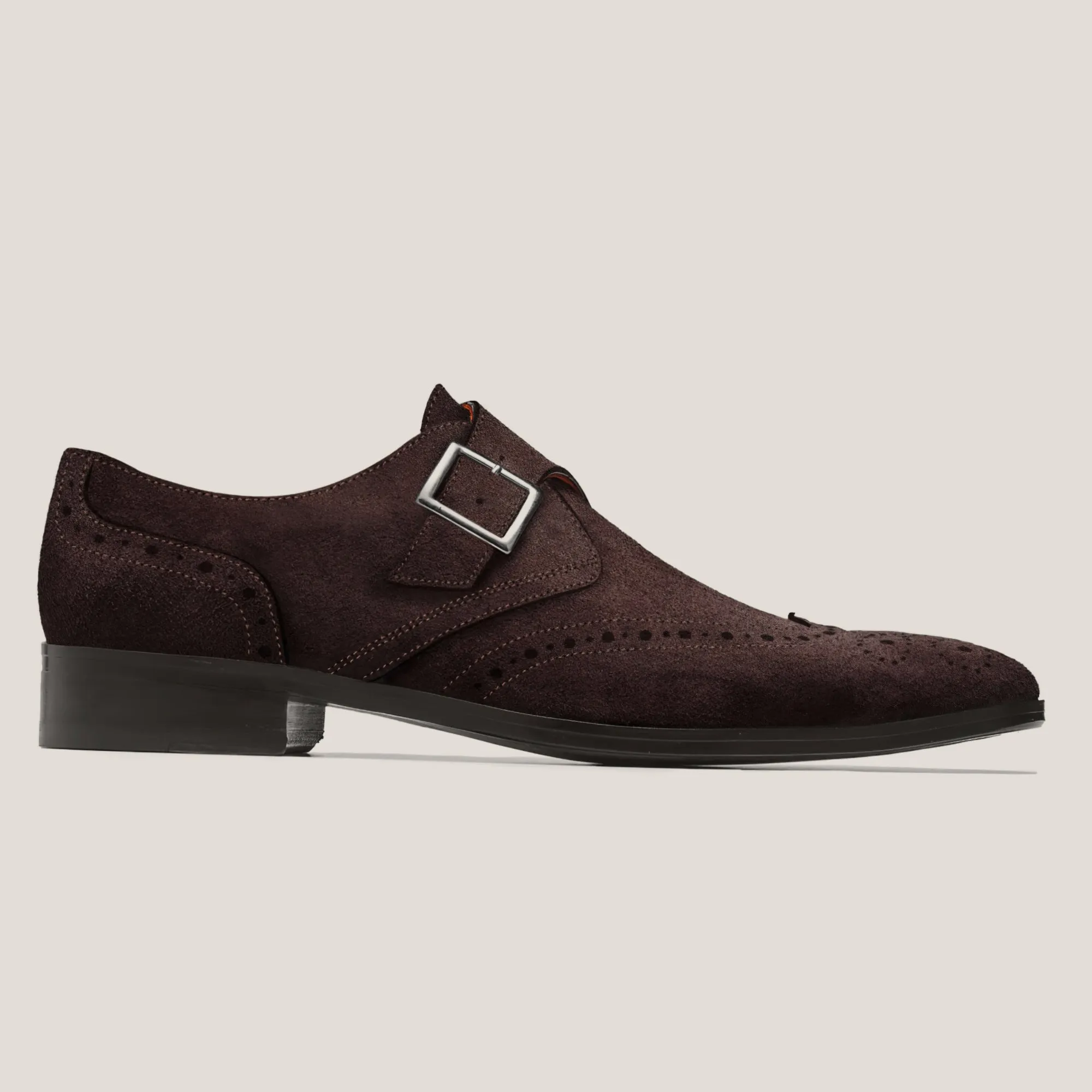 Washington Dark Brown Suede Monk Strap Brogues