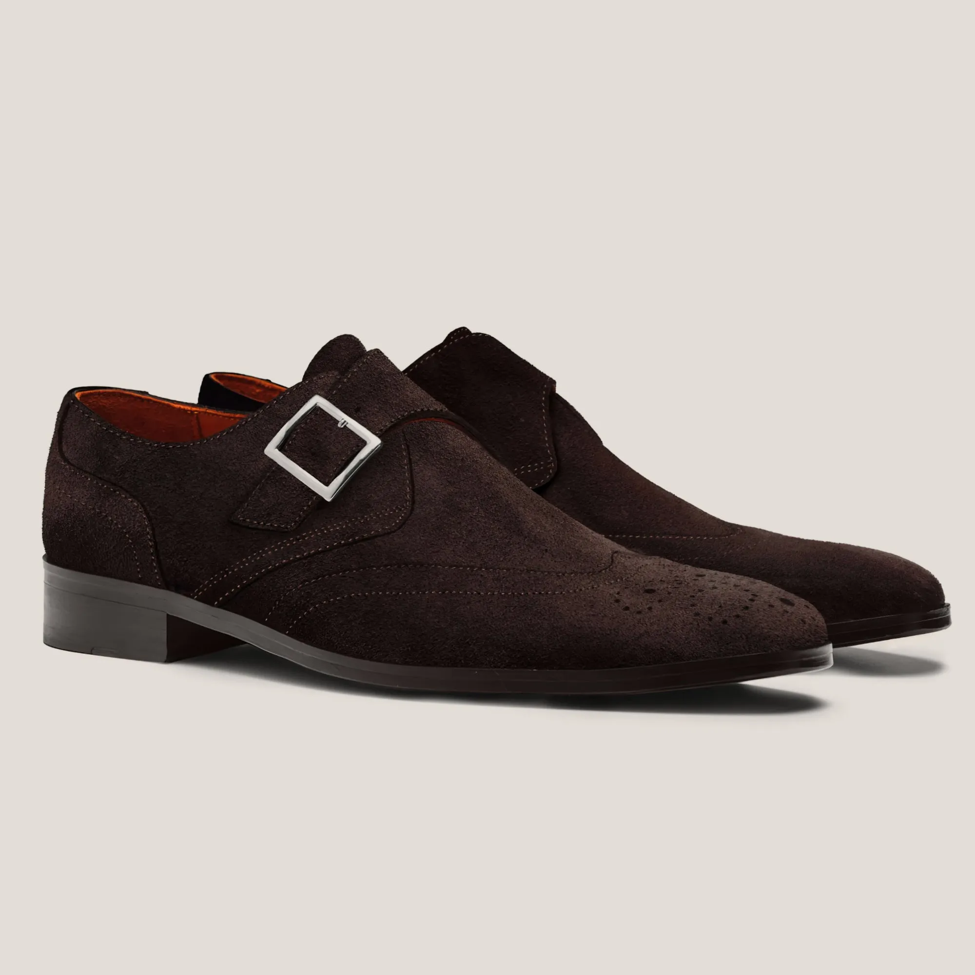 Washington Dark Brown Suede Monk Strap Brogues