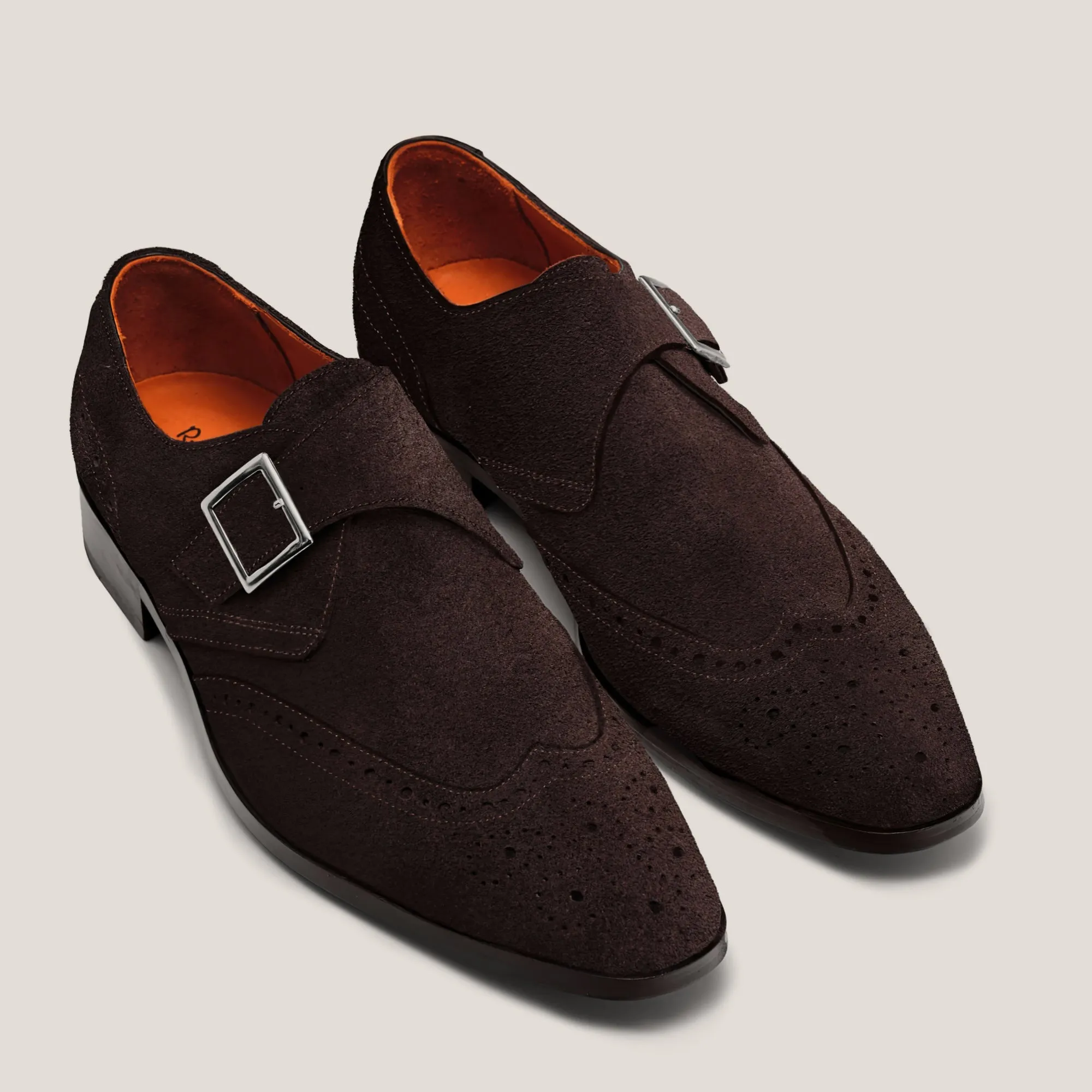 Washington Dark Brown Suede Monk Strap Brogues