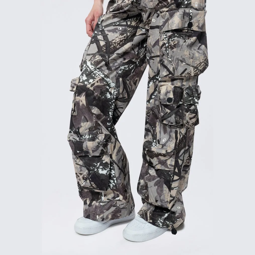 Wide Leg Cargo Pants - Olive Hunting Camo