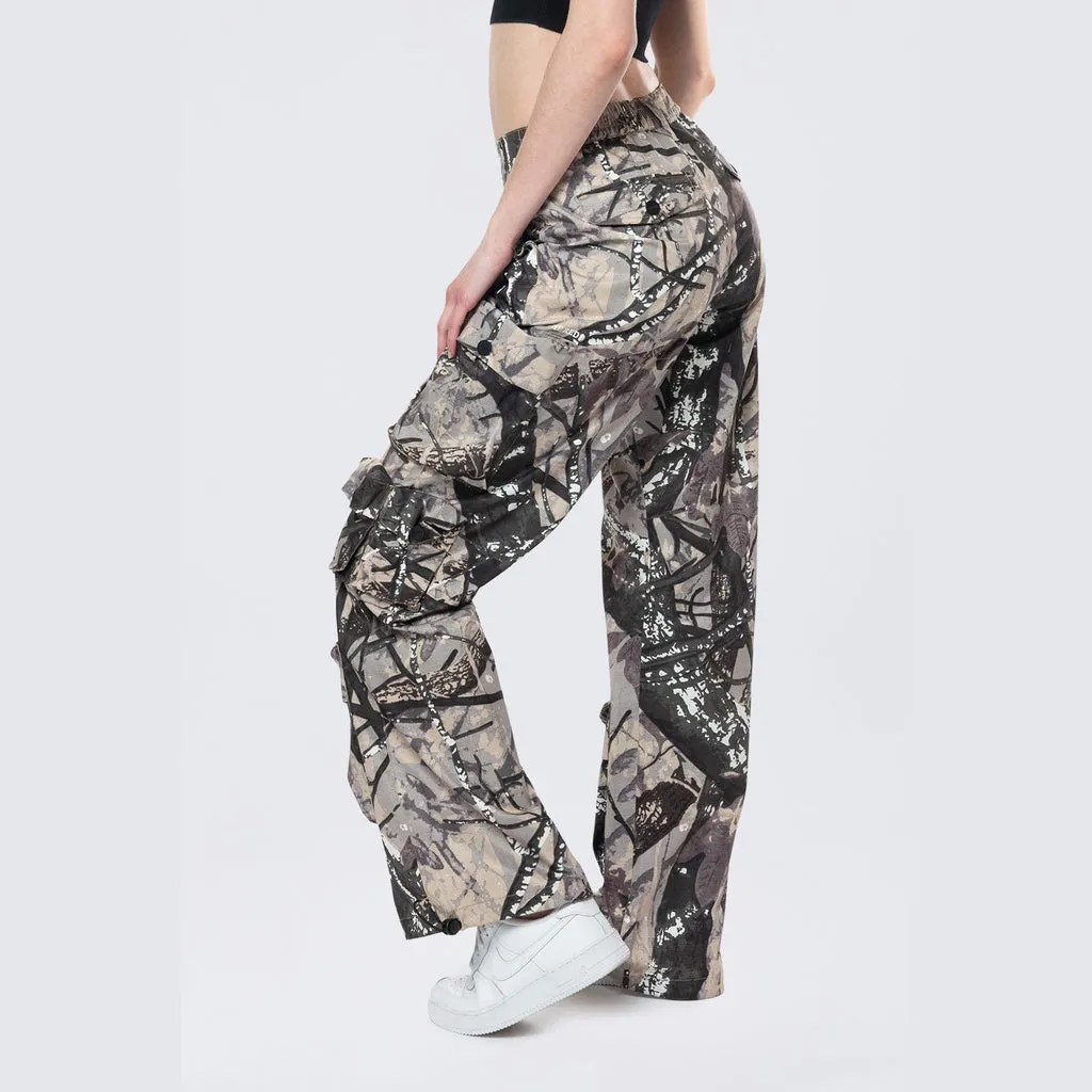 Wide Leg Cargo Pants - Olive Hunting Camo