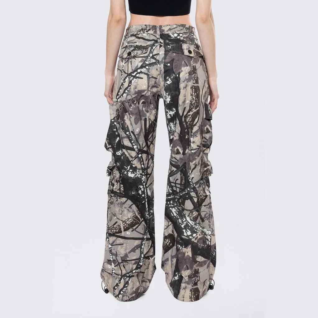 Wide Leg Cargo Pants - Olive Hunting Camo