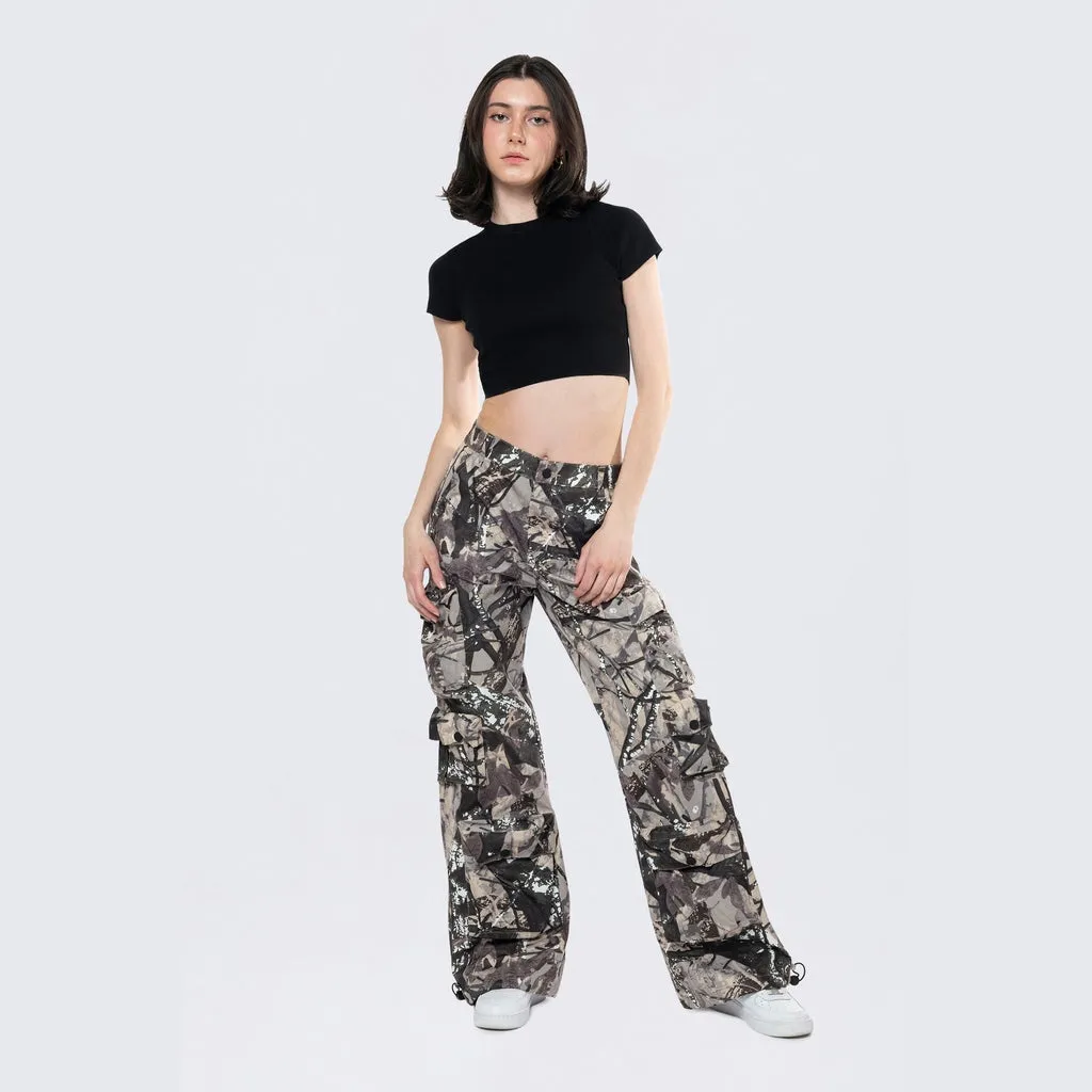 Wide Leg Cargo Pants - Olive Hunting Camo