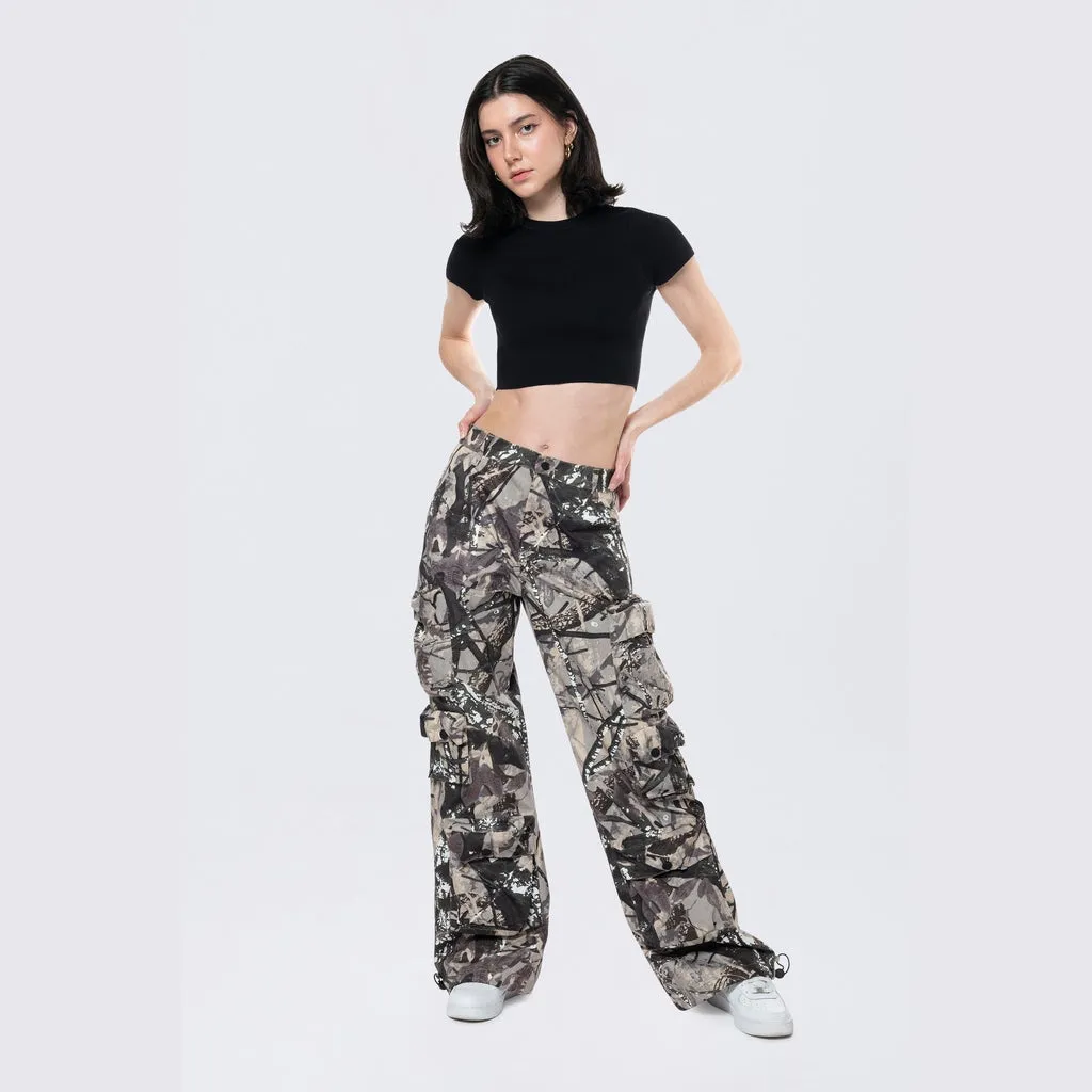 Wide Leg Cargo Pants - Olive Hunting Camo