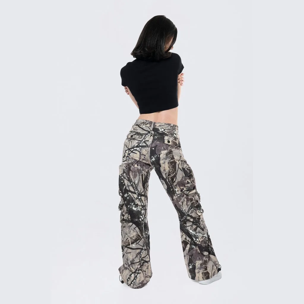 Wide Leg Cargo Pants - Olive Hunting Camo