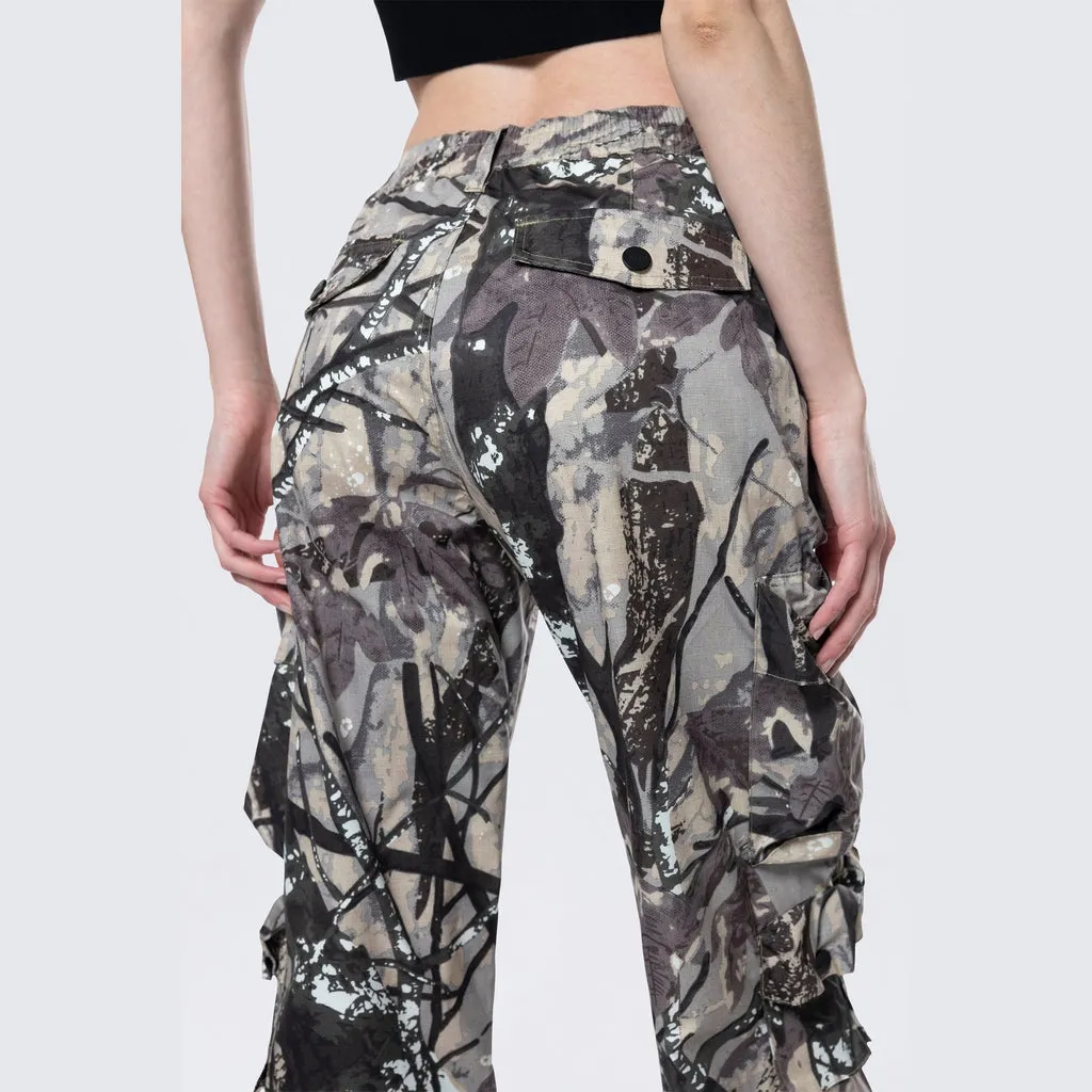 Wide Leg Cargo Pants - Olive Hunting Camo