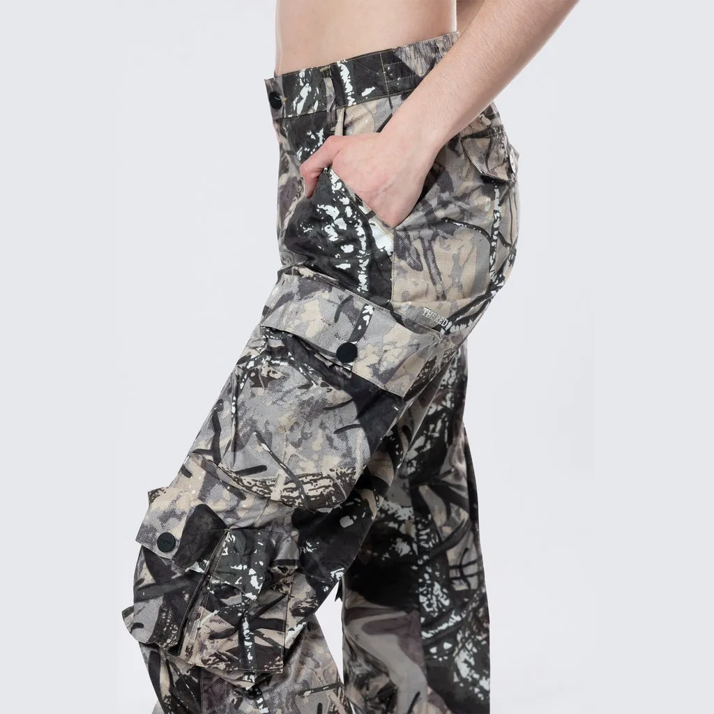 Wide Leg Cargo Pants - Olive Hunting Camo