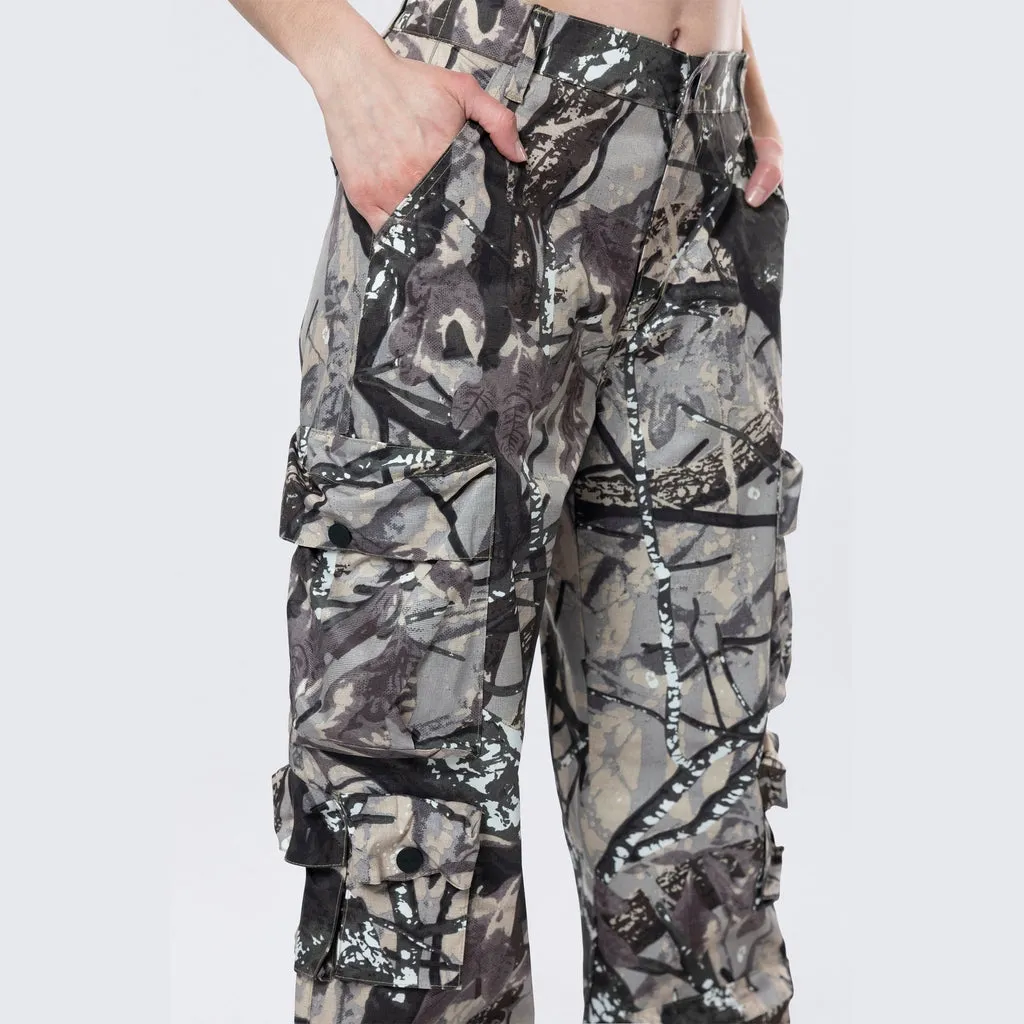 Wide Leg Cargo Pants - Olive Hunting Camo