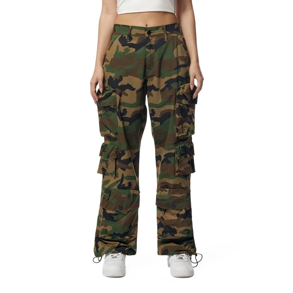 Wide Leg Cargo Pants - Wood Camo