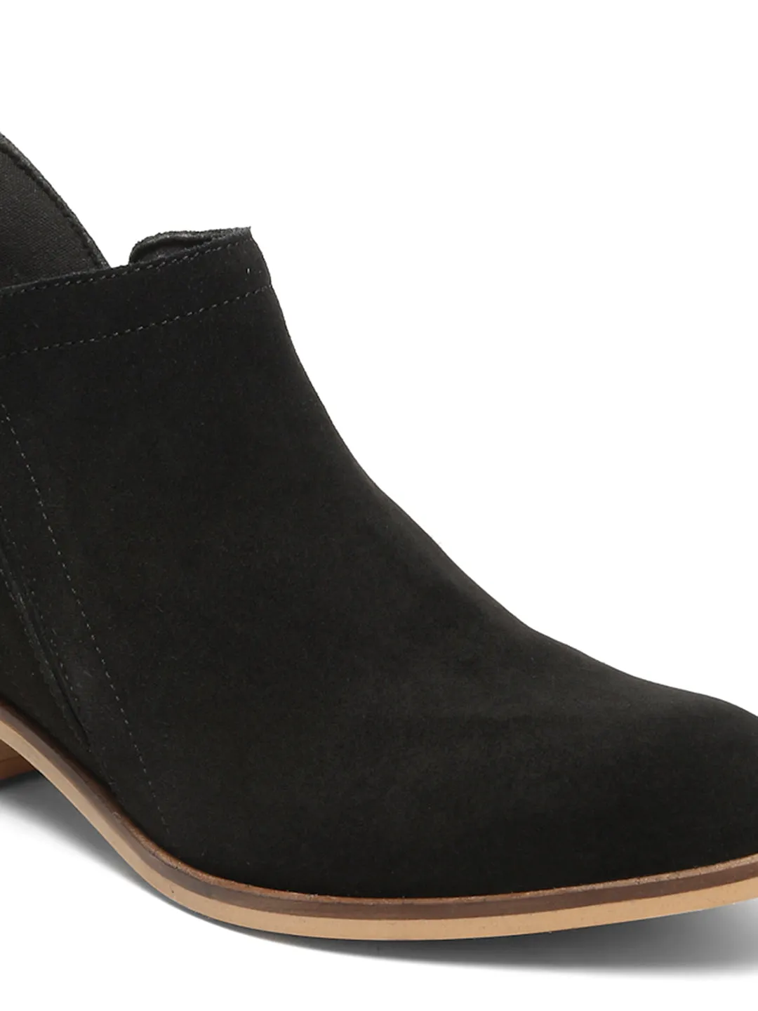 Women's Black Suede Leather Blocked Heel Boots