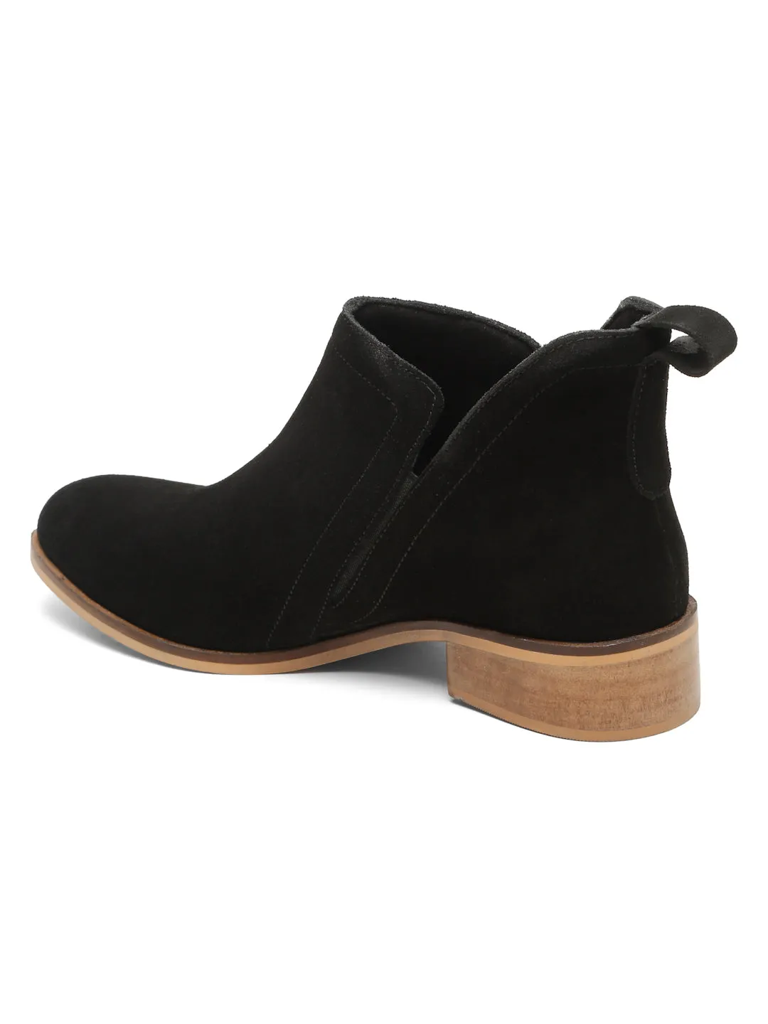 Women's Black Suede Leather Blocked Heel Boots