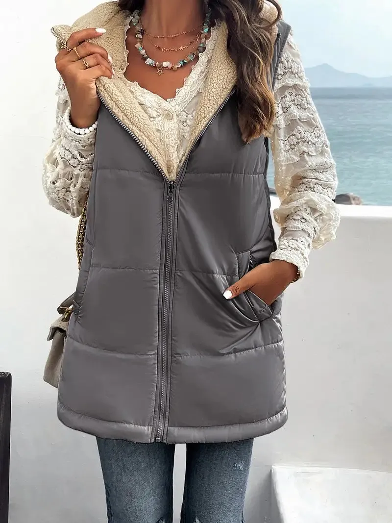 Women’s Medium Length Fleece Sleeveless Jacket