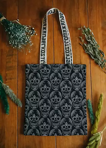 Xander Kostroma 100% Cotton Canvas Black Skull Print Tote Bag | Kaleidoscope