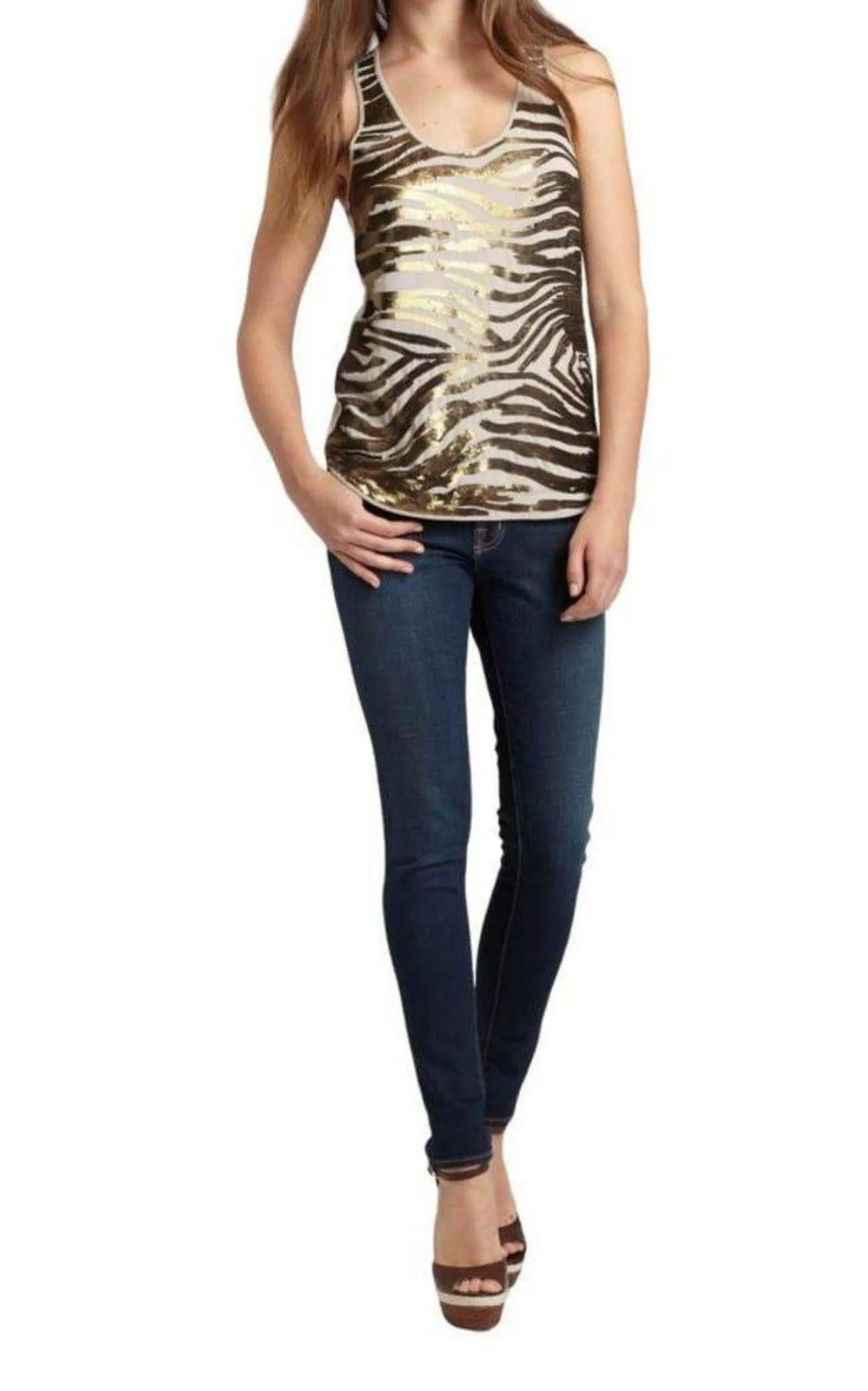 Zebra Sequined Tank Top